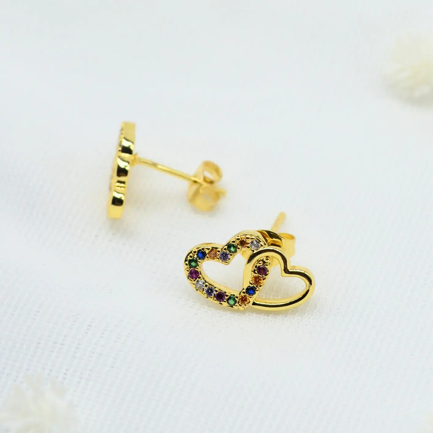 topos doble corazón con circones multicolor
